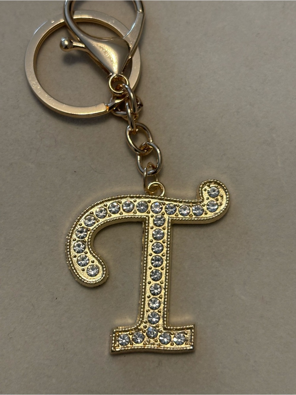 Gold Crystal 'T' Initial Keychain - Personalized Charm